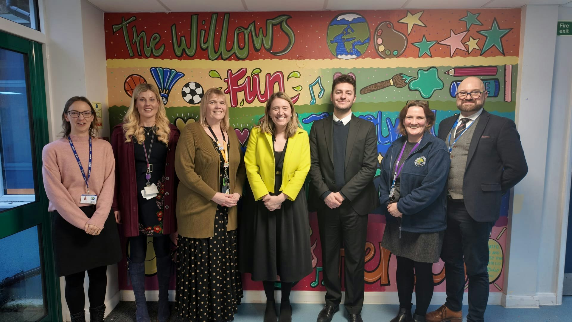Jack Abbott and the Education Minister with teachers at The Willows Primary School in Ipswich